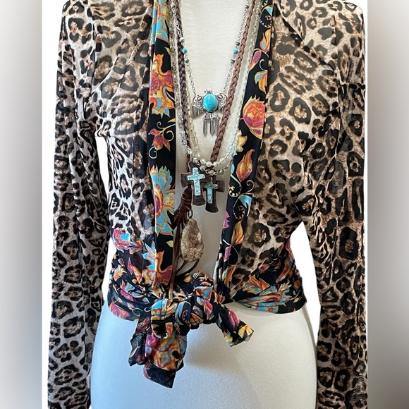 Crazy Train Women's Leopard and Floral Print Sheer Western Layering Duster XL - Picture 6 of 12